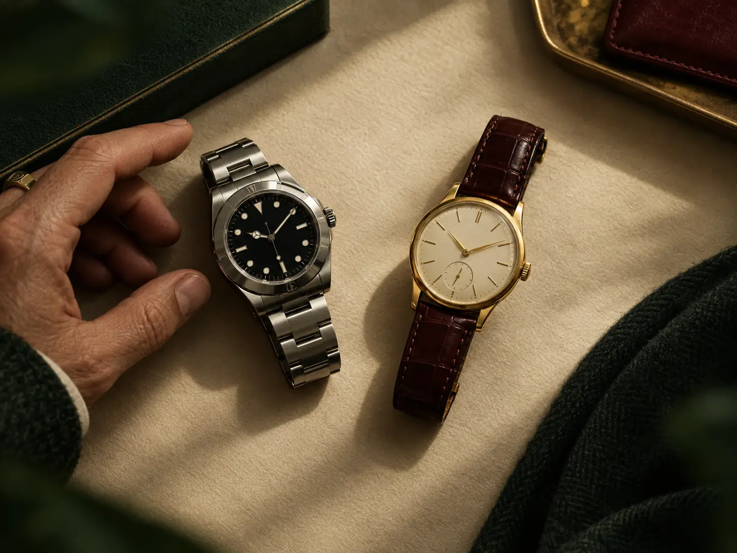 Two collectors' watches presented side by side for exchange